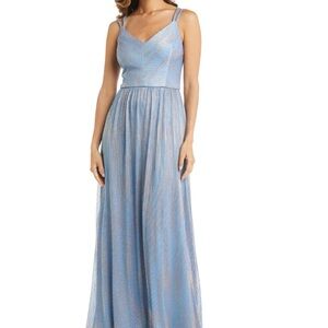 Nightway Long Shimmer Gown With Double Strap Size 10 Icy Blue Wedding Guest-Prom
